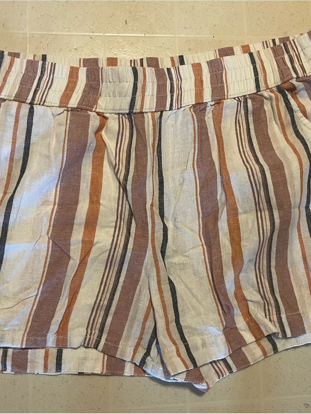 Maurices High-Rise Striped Linen-Blend Shorts in Tan, Cream & Brown